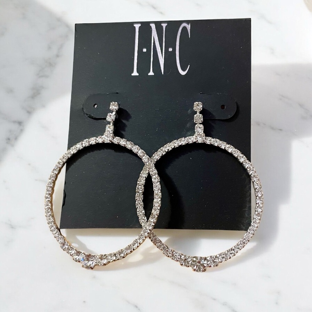 NWT INC Silver Crystal hoop Earrings
